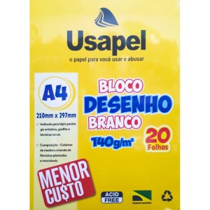 BLOCO DE DESENHO A4 BRANCO 20 FOLHAS 140G-USAPEL